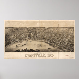 Panoramisk syn på Evansville, Indiana (1880) Poster