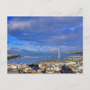 Panoramisk syn på Genève vatten jet Vykort