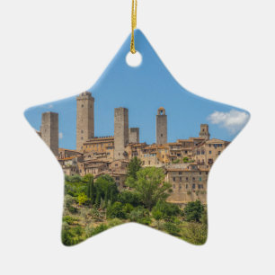 Panoramisk syn på Italien San Gimignano Toskana Julgransprydnad Keramik