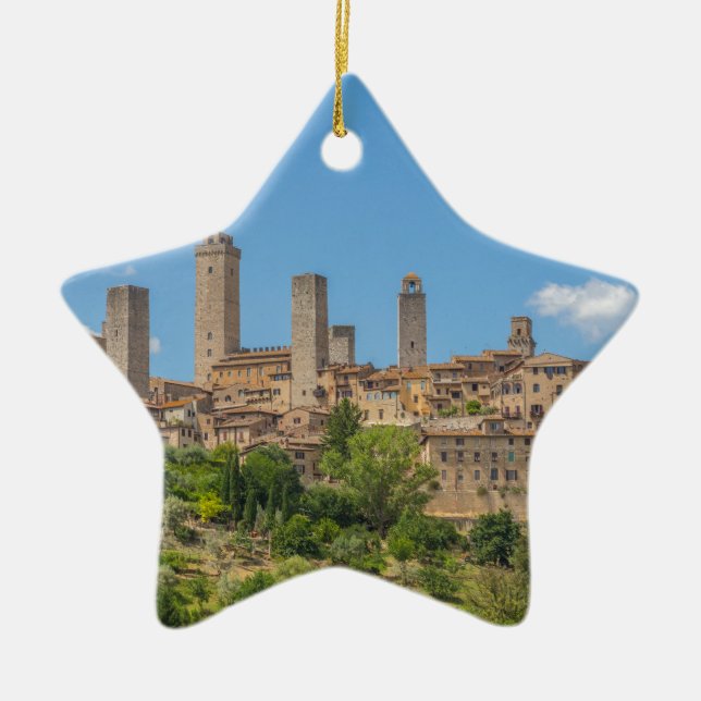 Panoramisk syn på Italien San Gimignano Toskana Julgransprydnad Keramik (Framsidan)