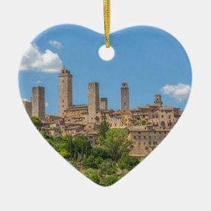 Panoramisk syn på Italien San Gimignano Toskana Julgransprydnad Keramik