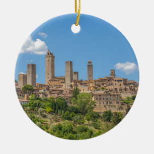 Panoramisk syn på Italien San Gimignano Toskana Julgransprydnad Keramik