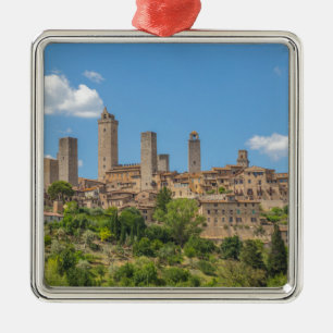 Panoramisk syn på Italien San Gimignano Toskana Julgransprydnad Metall