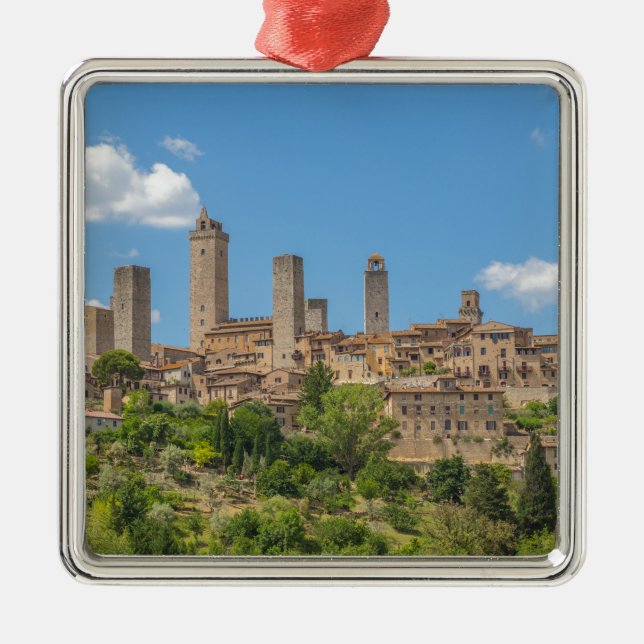 Panoramisk syn på Italien San Gimignano Toskana Julgransprydnad Metall (Framsidan)