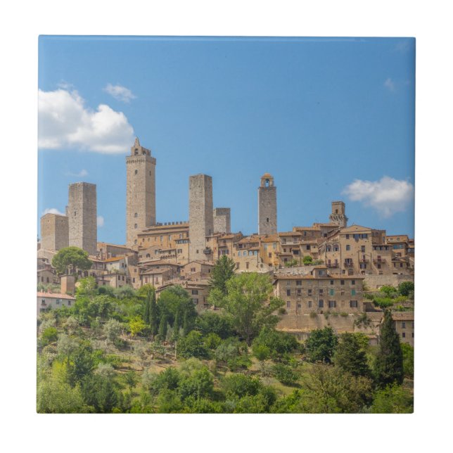 Panoramisk syn på Italien San Gimignano Toskana Kakelplatta (Framsidan)