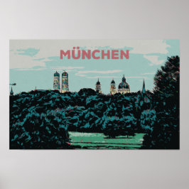 Panoramisk syn på München från landsbygden Poster
