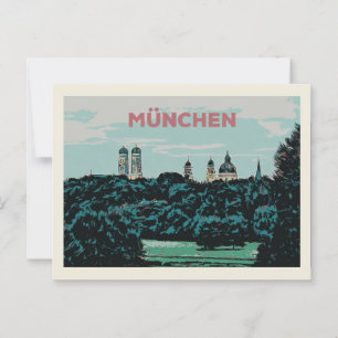 Panoramisk syn på München från landsbygden Vykort