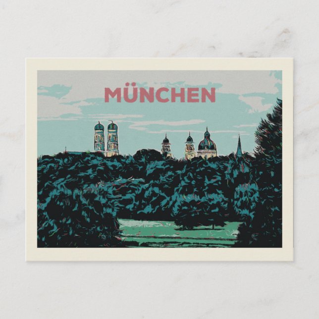 Panoramisk syn på München från landsbygden Vykort (Framsida)