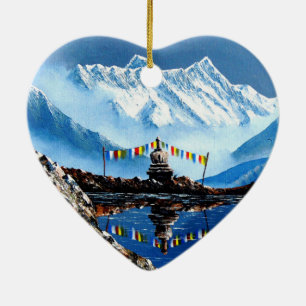 Panoramisk syn på Nepal-berget Annapurna Julgransprydnad Keramik