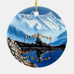 Panoramisk syn på Nepal-berget Annapurna Julgransprydnad Keramik