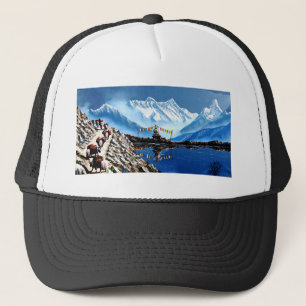 Panoramisk syn på Nepal-berget Annapurna Truckerkeps