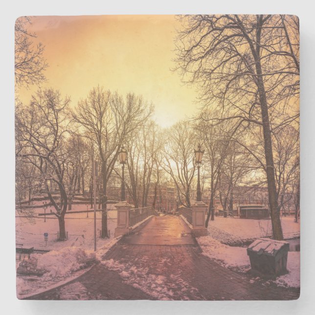 Panoramisk syn på snöparken under solnedgången i R Stenunderlägg (Framsidan)