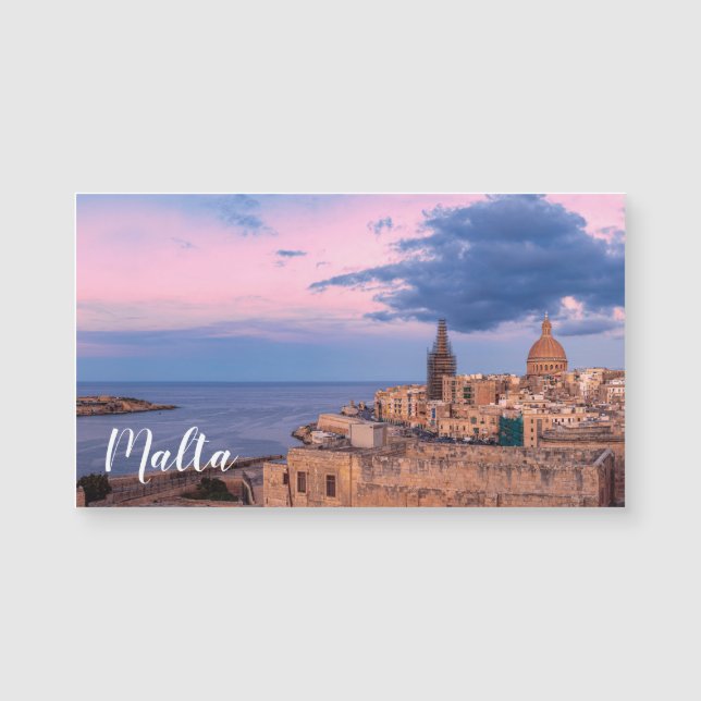 Panoramisk syn på solnedgång över Valletta (Framsida)