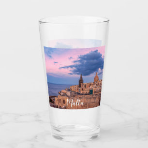 Panoramisk syn på solnedgång över Valletta Glaskopp