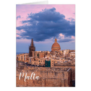 Panoramisk syn på solnedgång över Valletta Hälsningskort