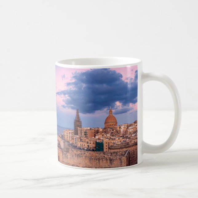 Panoramisk syn på solnedgång över Valletta Kaffemugg (Höger)