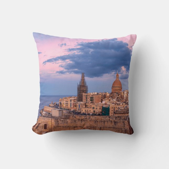 Panoramisk syn på solnedgång över Valletta Kudde (Framsida)