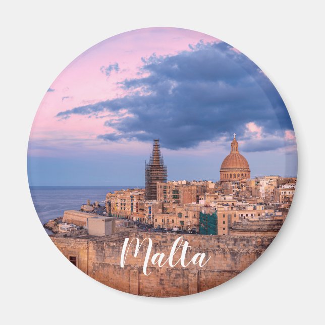 Panoramisk syn på solnedgång över Valletta Magnet (Framsidan)