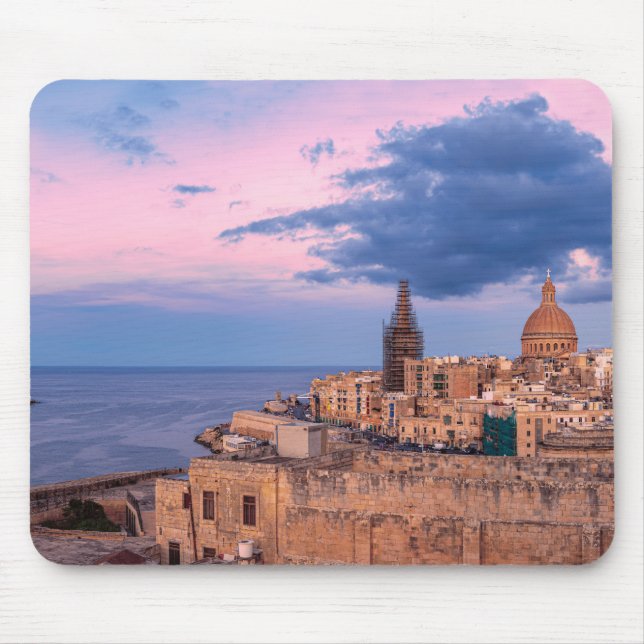 Panoramisk syn på solnedgång över Valletta Musmatta (Framsidan)