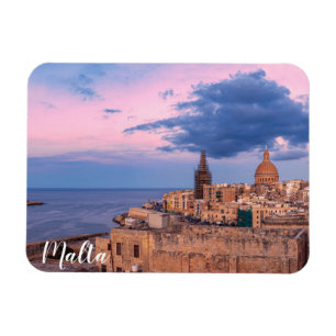 Panoramisk syn på solnedgången över Valletta Canva Magnet