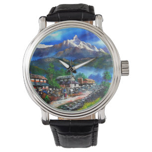 Panoramisk syn på varje bergsbergsregion Nepal Armbandsur