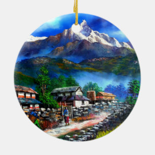 Panoramisk syn på varje bergsbergsregion Nepal Julgransprydnad Keramik