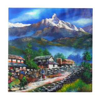 Panoramisk syn på varje bergsbergsregion Nepal Kakelplatta