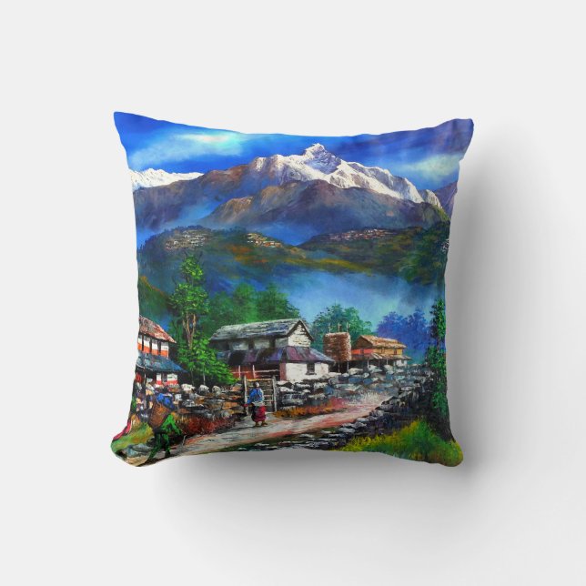 Panoramisk syn på varje bergsbergsregion Nepal Kudde (Framsida)