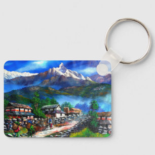 Panoramisk syn på varje bergsbergsregion Nepal Nyckelring