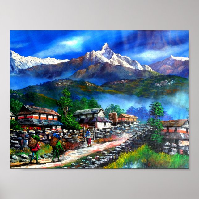 Panoramisk syn på varje bergsbergsregion Nepal Poster (Framsidan)