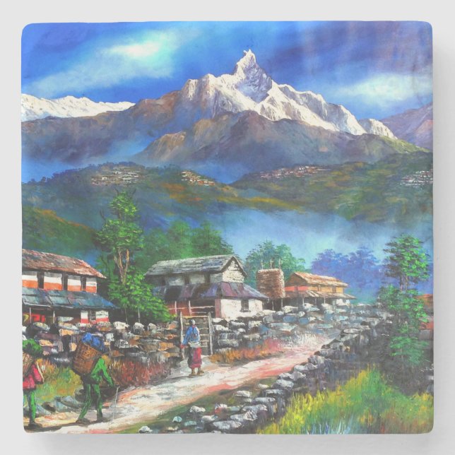 Panoramisk syn på varje bergsbergsregion Nepal Stenunderlägg (Framsidan)