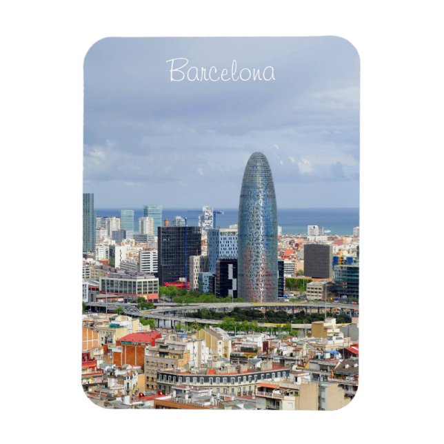 Panoramisk vy över Barcelona på en molnig vårdag Magnet (Vertikal)