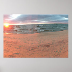 Panosolarisk solnedgång över Lake Michigan Poster