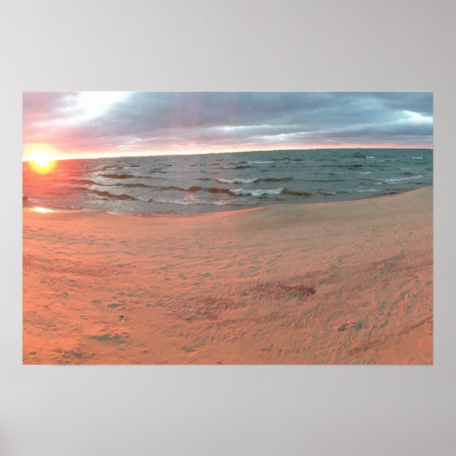 Panosolarisk solnedgång över Lake Michigan Poster (Framsidan)