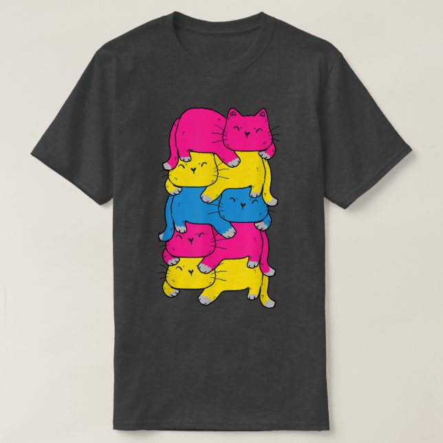 Panseual Cute Cat Pile LGBT Pride Månad  T Shirt (Design framsida)