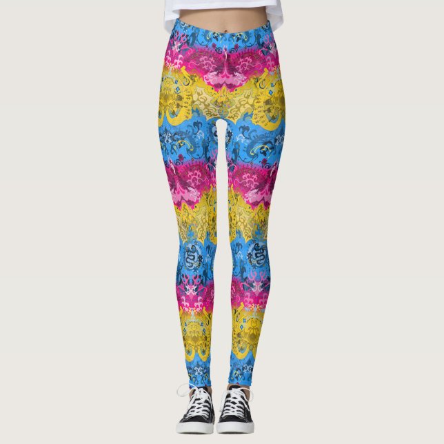 Pansexual Dragon Damask - Pridet Flagga Färg Leggings (Framsida)