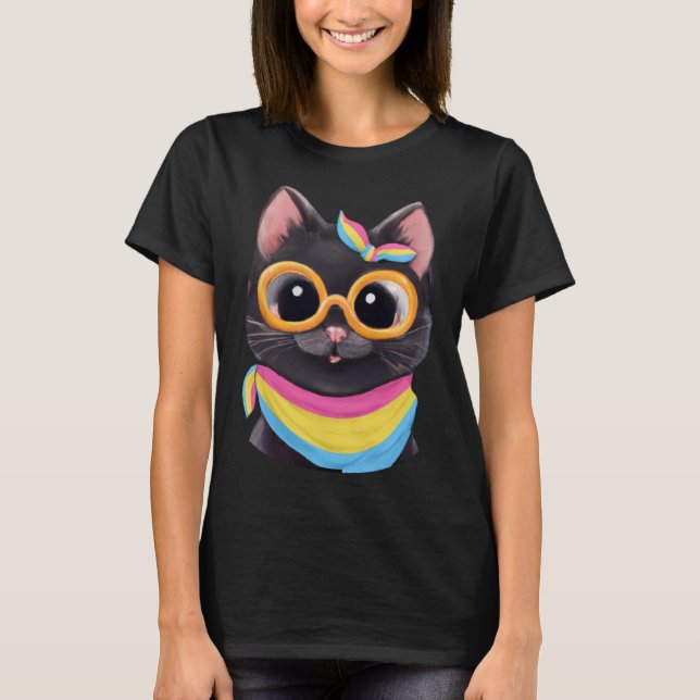 Pansexual Flagga a Cute Cat for Pan Community T Shirt (Framsida)