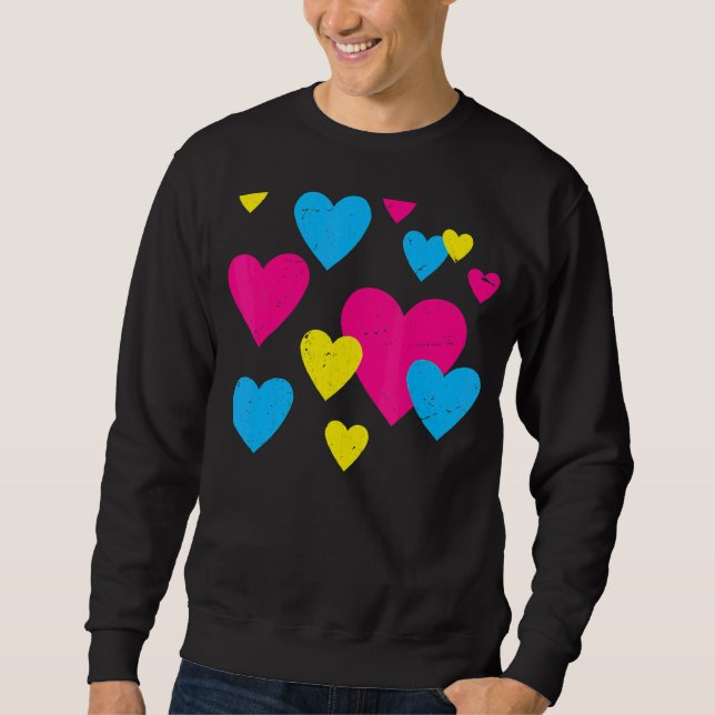 Pansexual Flagga Hearts Queer Pan Pride Month Lgbt Lång Ärmad Tröja (Framsida)