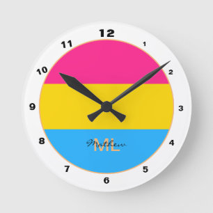 Pansexual Flagga & Pride community/monogrammet Rund Klocka