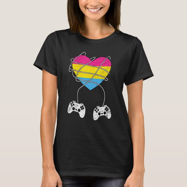 Pansexual Heart Gamer LGBT Q Pride Flag Gaymer Gam T Shirt (Framsida)