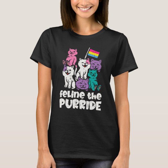 Pansexual-Kattdjuret: Purride Cats Pan-Pridet L T Shirt (Framsida)