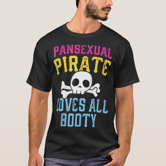 Pansexual Pirat Kärlek All Booty LGBT Pride Skull  T Shirt (Framsida)