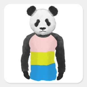 Pansexual pride flagga Panda Bear Fyrkantigt Klistermärke