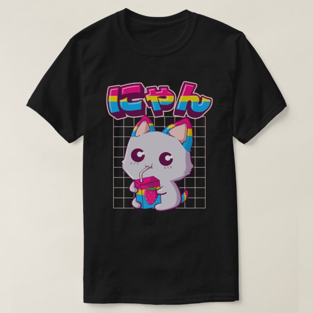 Pansexual Pride Kawaii Cat Strawberry Mjölk Pansex T Shirt (Design framsida)