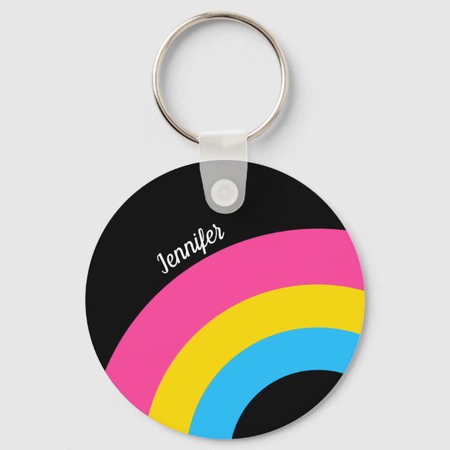 Pansexual Pride Rainbow Flagga Monogram Nyckelring (Framsida)