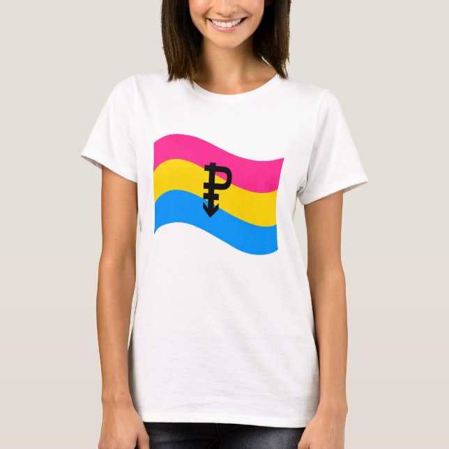 Pansexual Pride Symbol Vågigt Flagga T Shirt (Framsida)