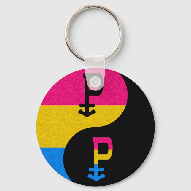 Pansexual Pride Yin och Yang Symbol i Pride Flagga Nyckelring (Framsida)