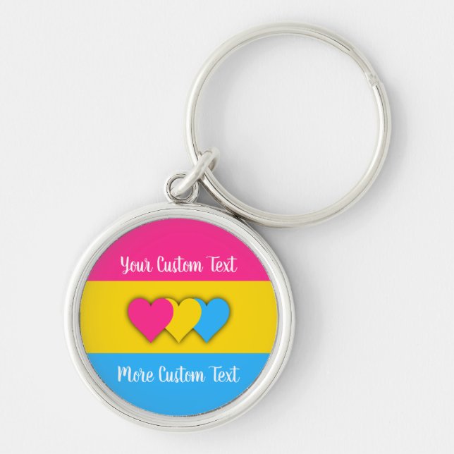 Pansexualitet pride flagga med nyckelkedja för tex rund silverfärgad nyckelring (Framsidan)