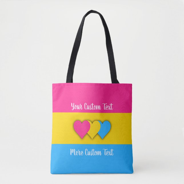 Pansexualitets stoltheitsflagga med text tygkasse (Framsida)