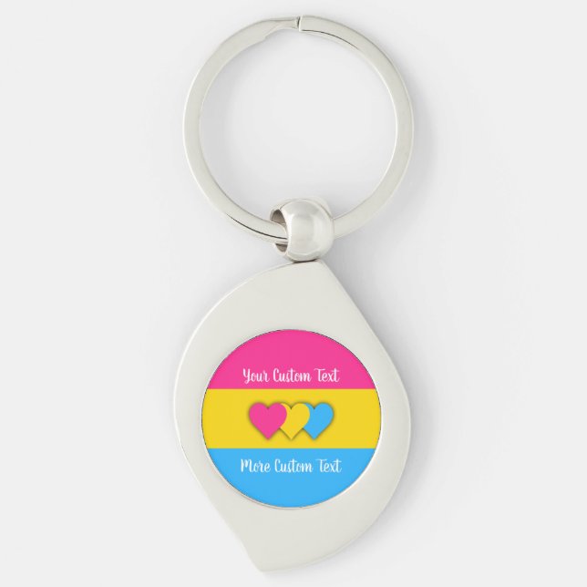 Pansexualitets stolthetsflagg kedja med text swirl silverfärgad nyckelring (Framsidan)
